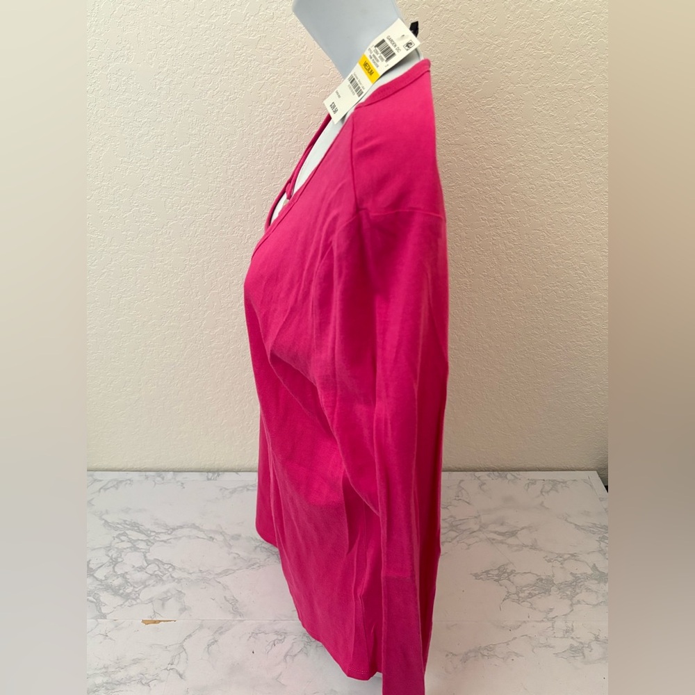 NWT INC International Concepts GARDEN DC Pink V Neck Top Sz M Long Sleeve - Picture 2 of 5